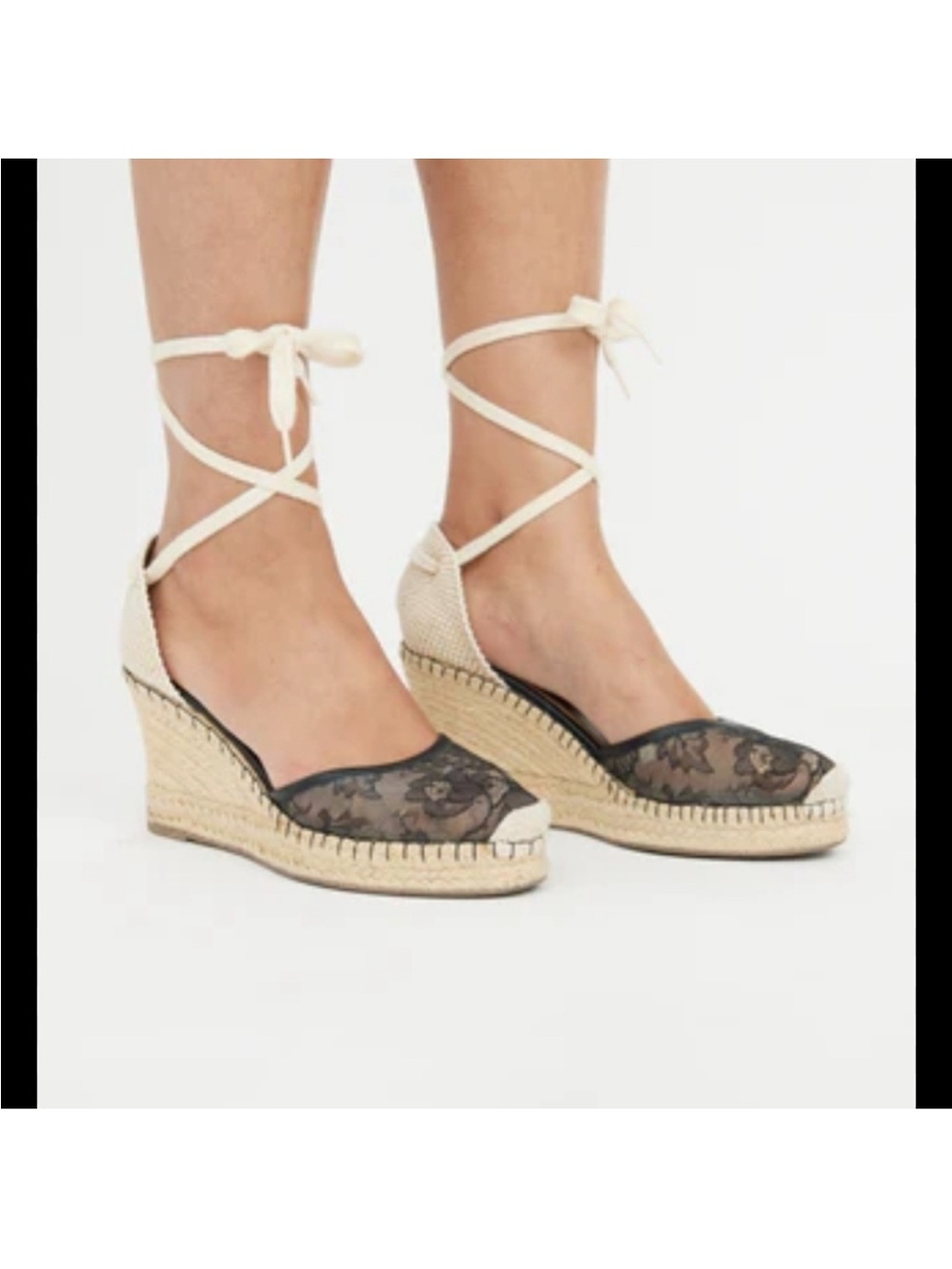 Valentino Black Lace Espadrille Wedge